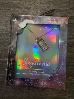 Sagittarius 14K Gold Dipped Zodiac Necklace - Holographic Card